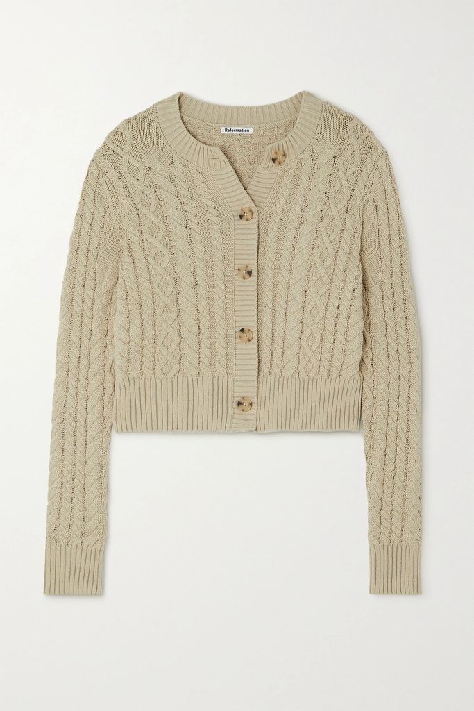 Cable-knit Organic Cotton Cardigan - Beige