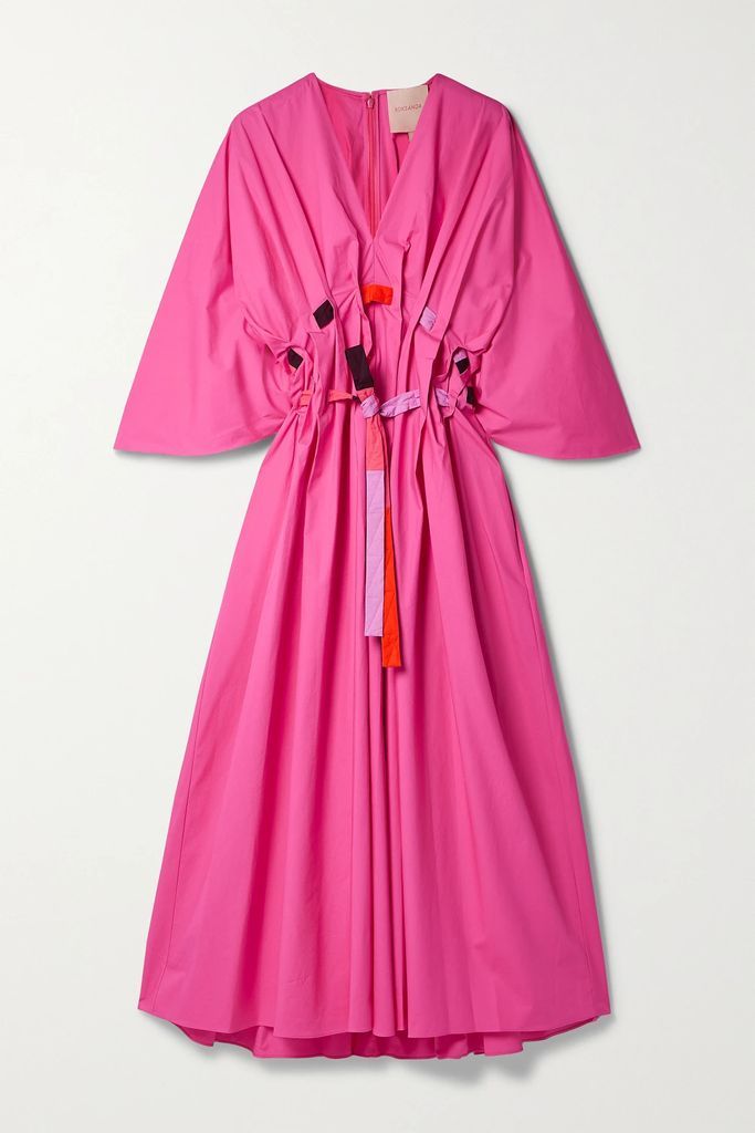 Naomina Belted Pleated Cotton-poplin Midi Dress - Pink