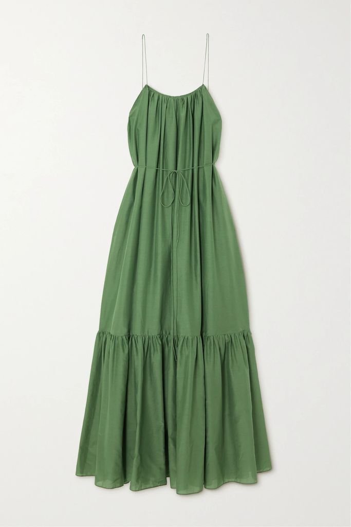 Tiered Cotton And Silk-blend Maxi Dress - Green