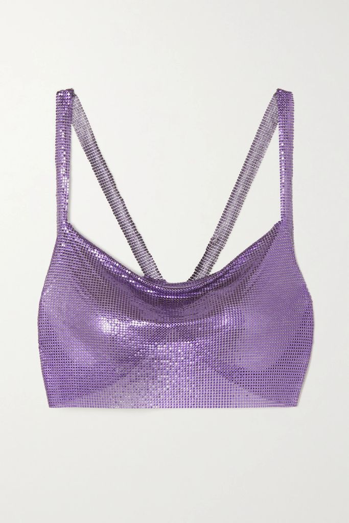 Hailey Cropped Draped Chainmail Top - Purple