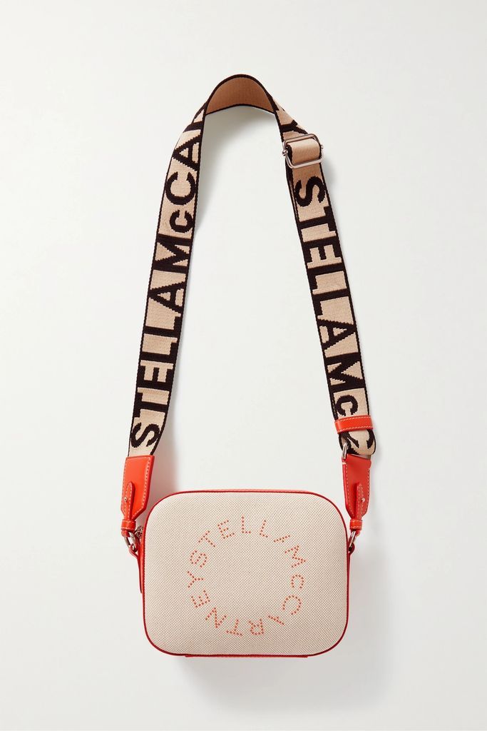 Embellished Vegetarian Leather-trimmed Cotton-canvas Camera Bag - Beige