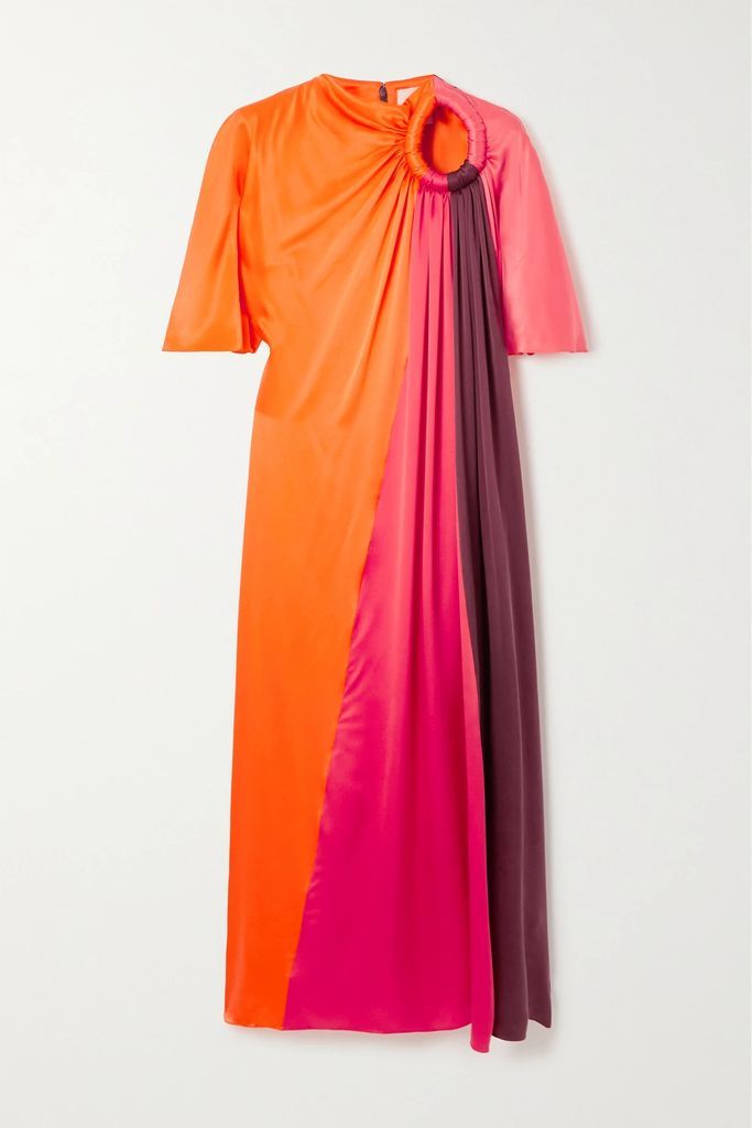 Fiamma Color-block Silk-satin Midi Dress - Red