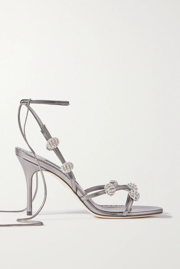 Elsaka 90 Crystal-embellished Metallic Leather Sandals - Silver