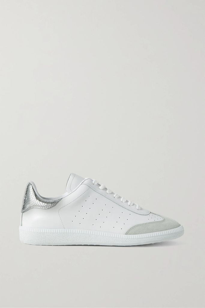 Bryce Metallic And Suede-trimmed Perforated Leather Sneakers - Silver