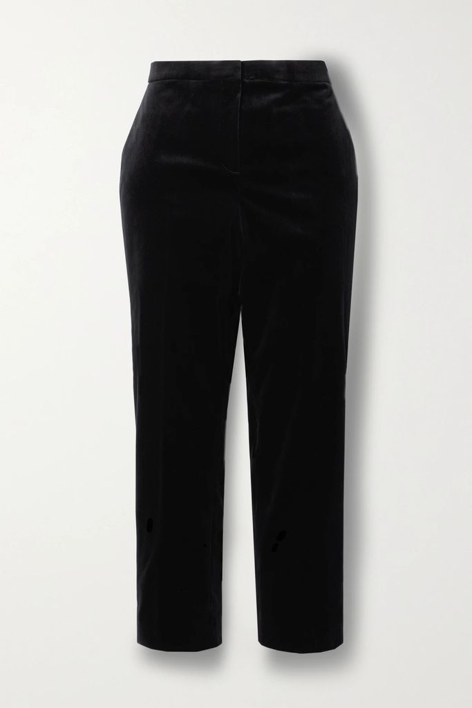 Treeca Cropped Cotton-blend Velvet Slim-leg Pants - Black