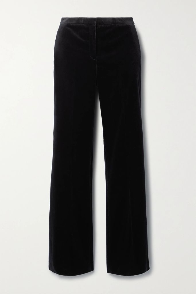 Demitria Cotton-blend Velvet Flared Pants - Black