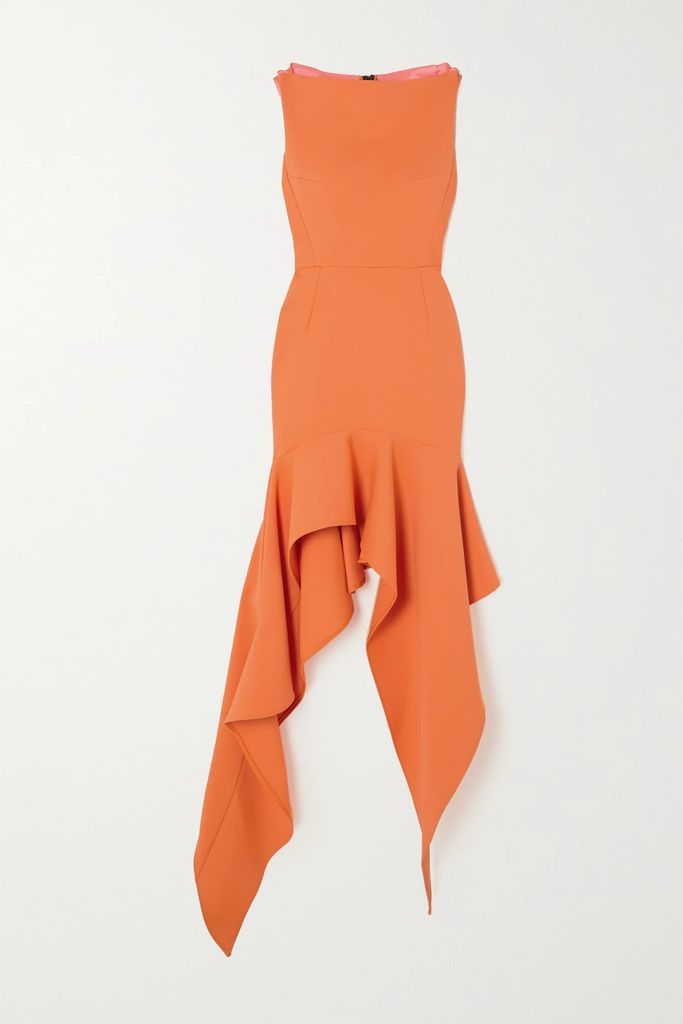 Ulysses Asymmetric Ruffled Crepe Dress - Orange