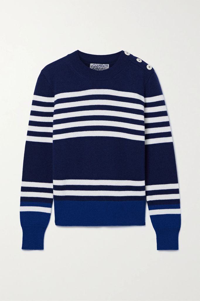 Breton Striped Cashmere Sweater - Navy