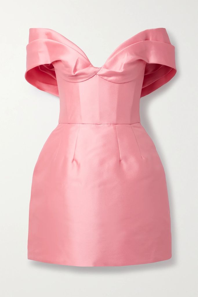 Off-the-shoulder Satin-twill Mini Dress - Pink