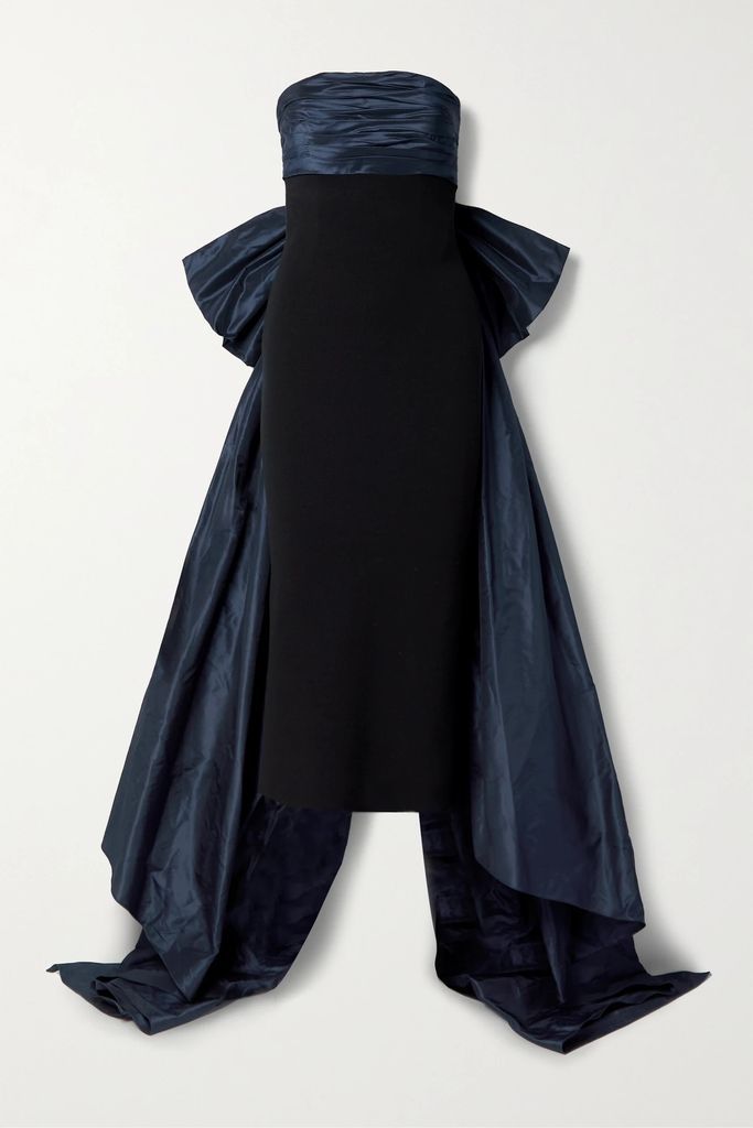 Bow-embellished Taffeta And Stretch-knit Gown - Navy