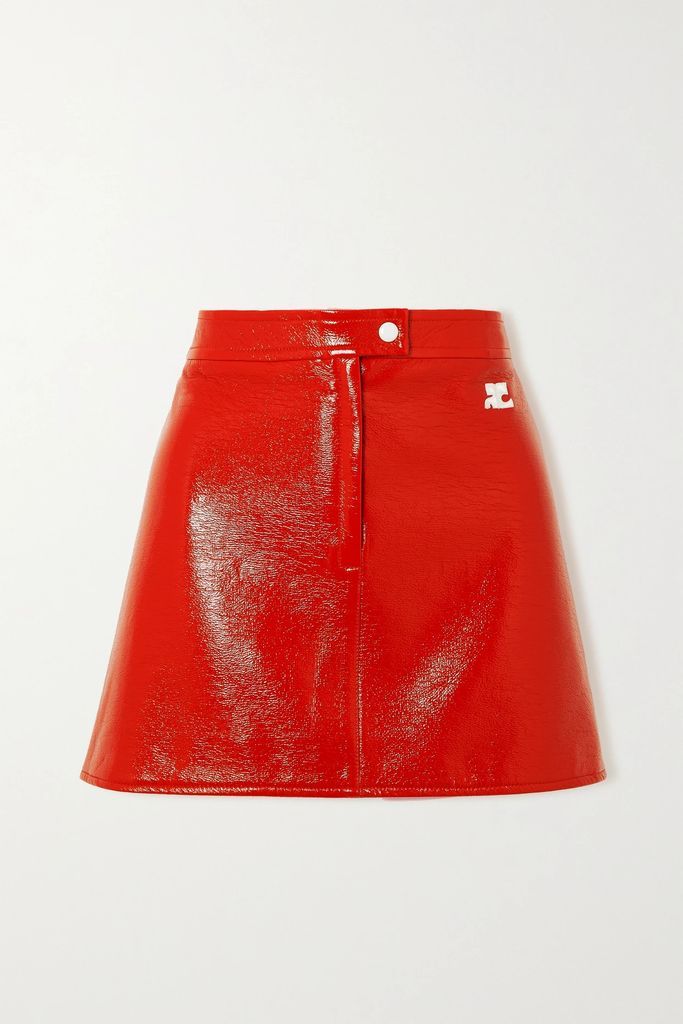 Appliquéd Cotton-blend Vinyl Mini Skirt - Red
