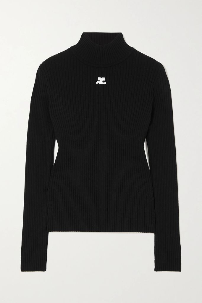 Embroidered Ribbed-knit Sweater - Black