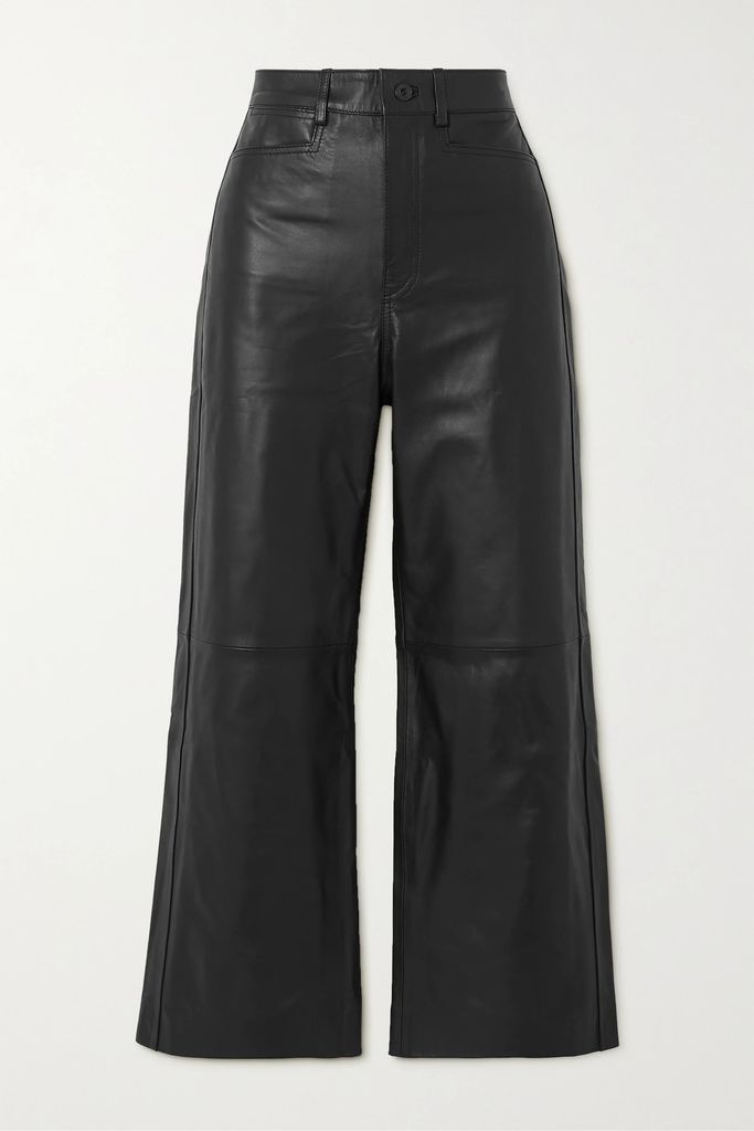 Paneled Leather Wide-leg Pants - Black
