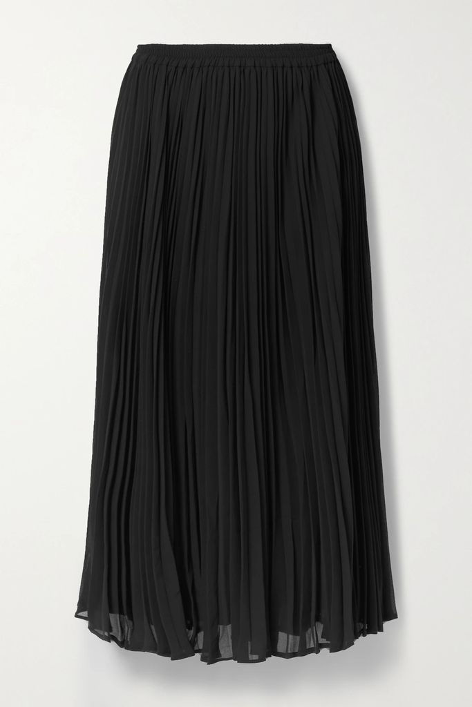 Pleated Recycled-crepe De Chine Midi Skirt - Black
