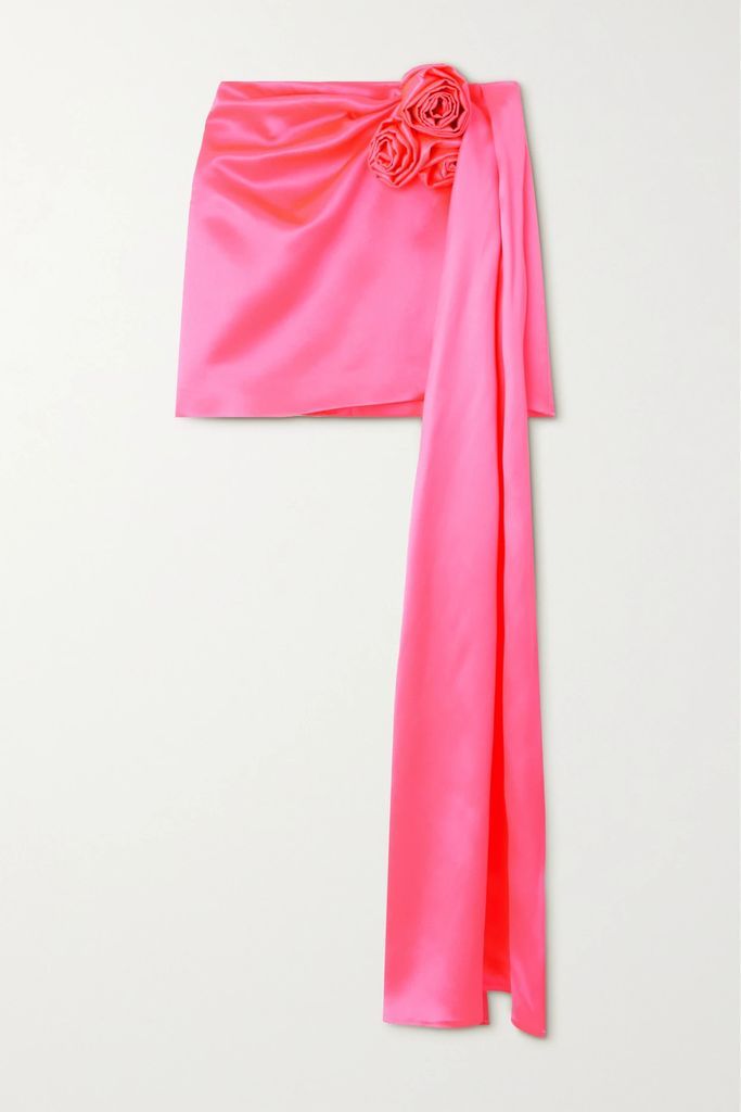 Asymmetric Embellished Silk-satin Mini Skirt - Pink