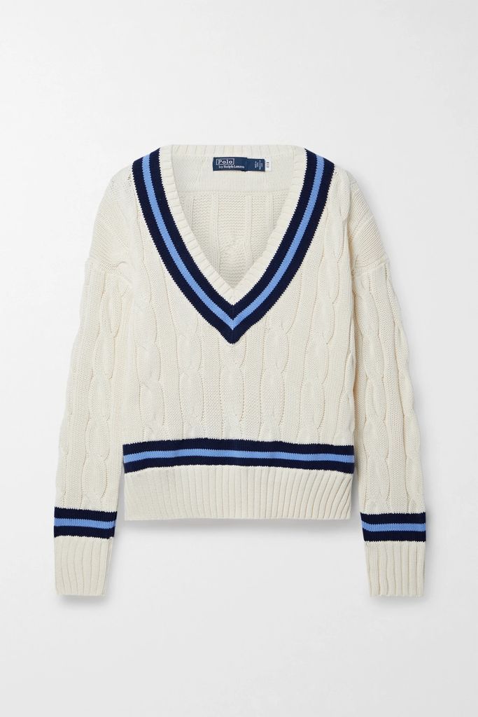 Cricket Striped Cable-knit Cotton Sweater - Cream
