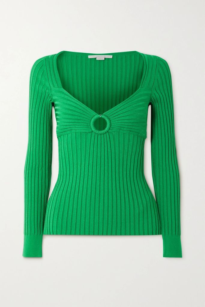 Cutout Ribbed-knit Sweater - Bright green