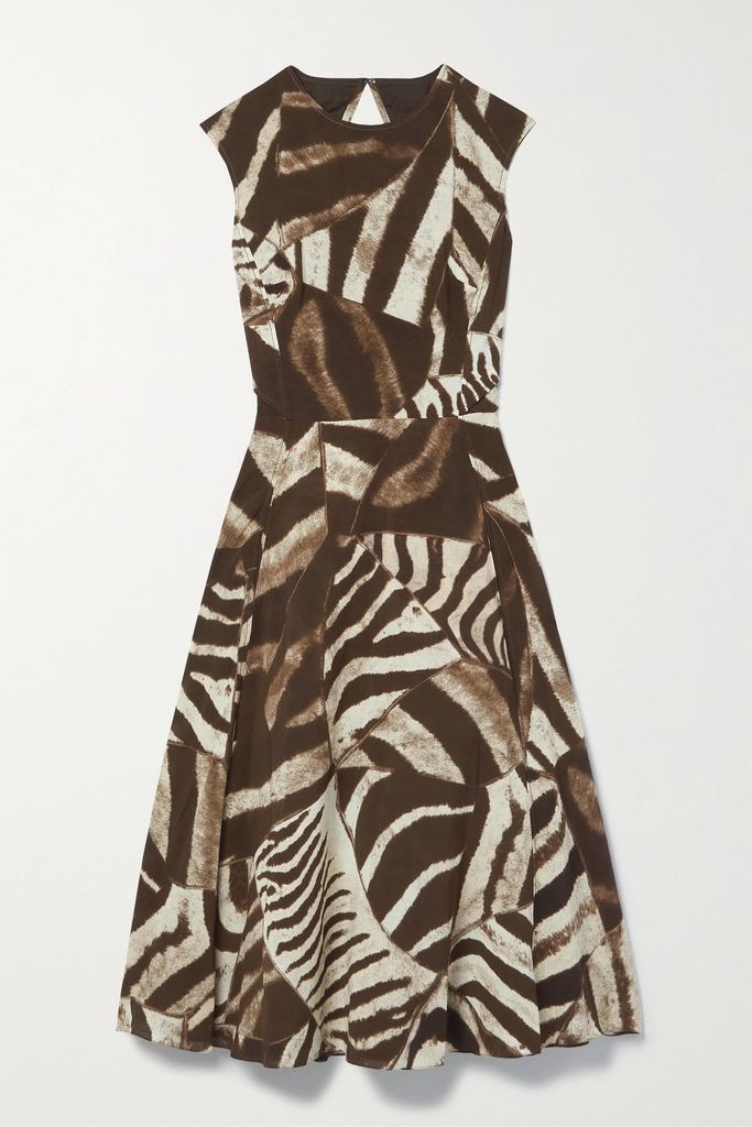 Omeria Zebra-print Voile Midi Dress - Brown