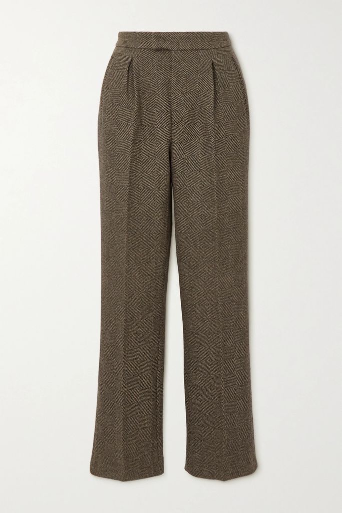 Brice Herringbone Wool-blend Tweed Straight-leg Pants - Brown