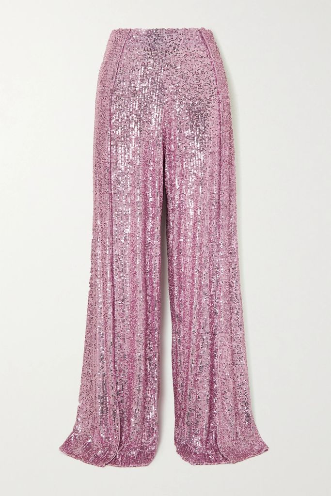 Sequined Tulle Wide-leg Pants - Lilac