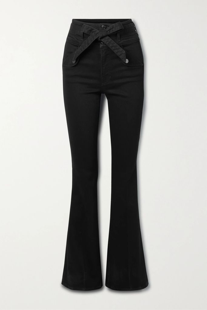 Giselle Belted High-rise Flared Jeans - Black