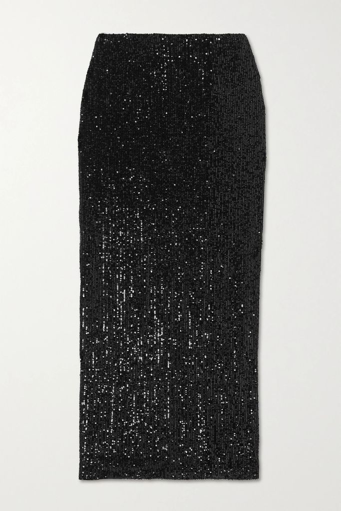 Sequined Tulle Maxi Skirt - Black