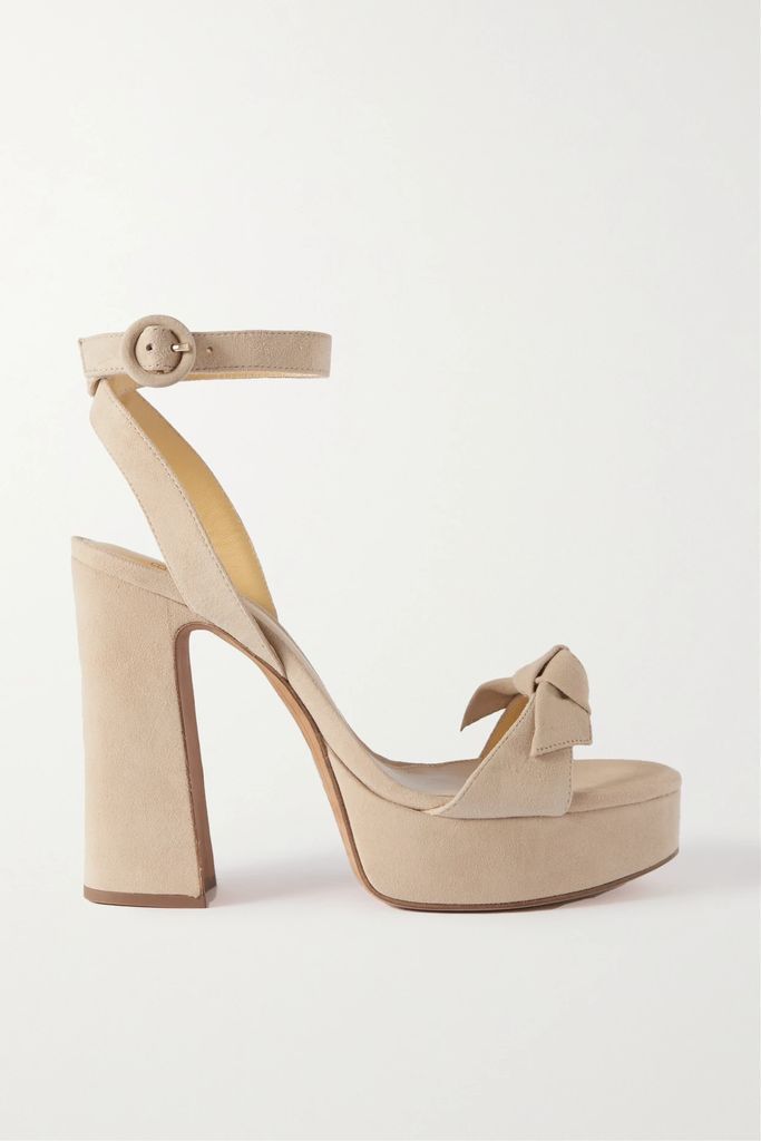 Clarita Curve Bow-embellished Suede Platform Sandals - Beige