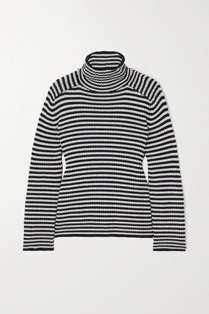 Harlem Ribbed Striped Wool Turtleneck Sweater - Blue