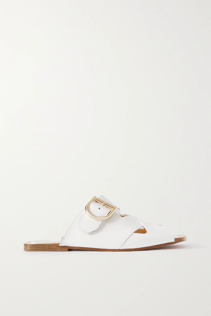 Buckled Leather Slides - White