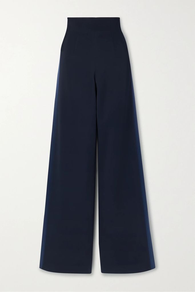 Satin-trimmed Crepe Wide-leg Pants - Midnight blue