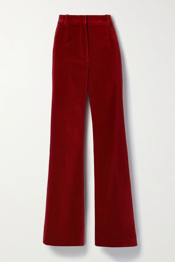 Corette Cotton-blend Velvet Flared Pants - Crimson