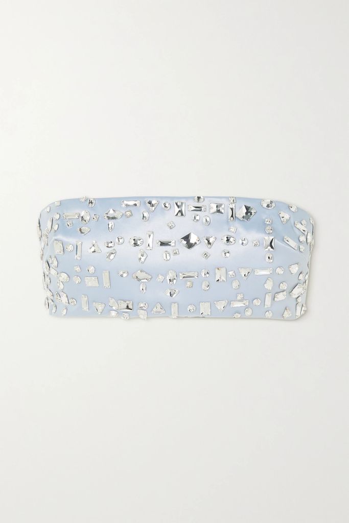 Blaise Strapless Cropped Crystal-embellished Satin Bustier Top - Light blue