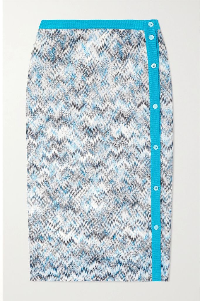 Raschel Wrap-effect Crochet-knit Midi Skirt - Blue