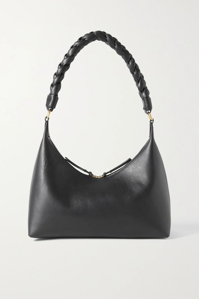 Small Braided Leather Shoulder Bag - Black