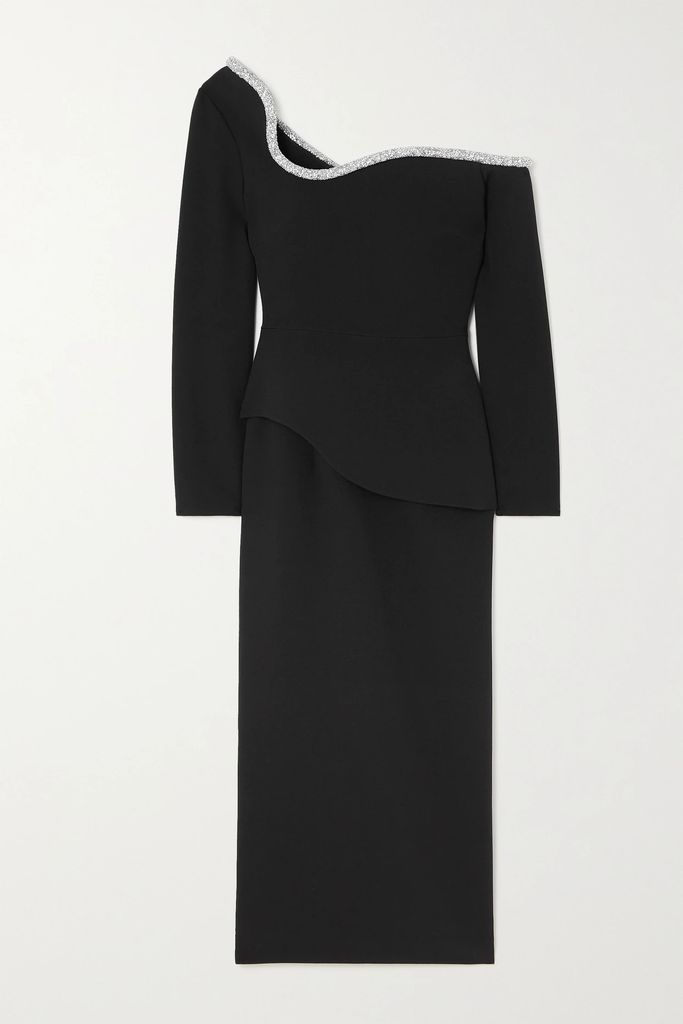 Constanza One-shoulder Crystal-embellished Stretch-crepe Midi Dress - Black
