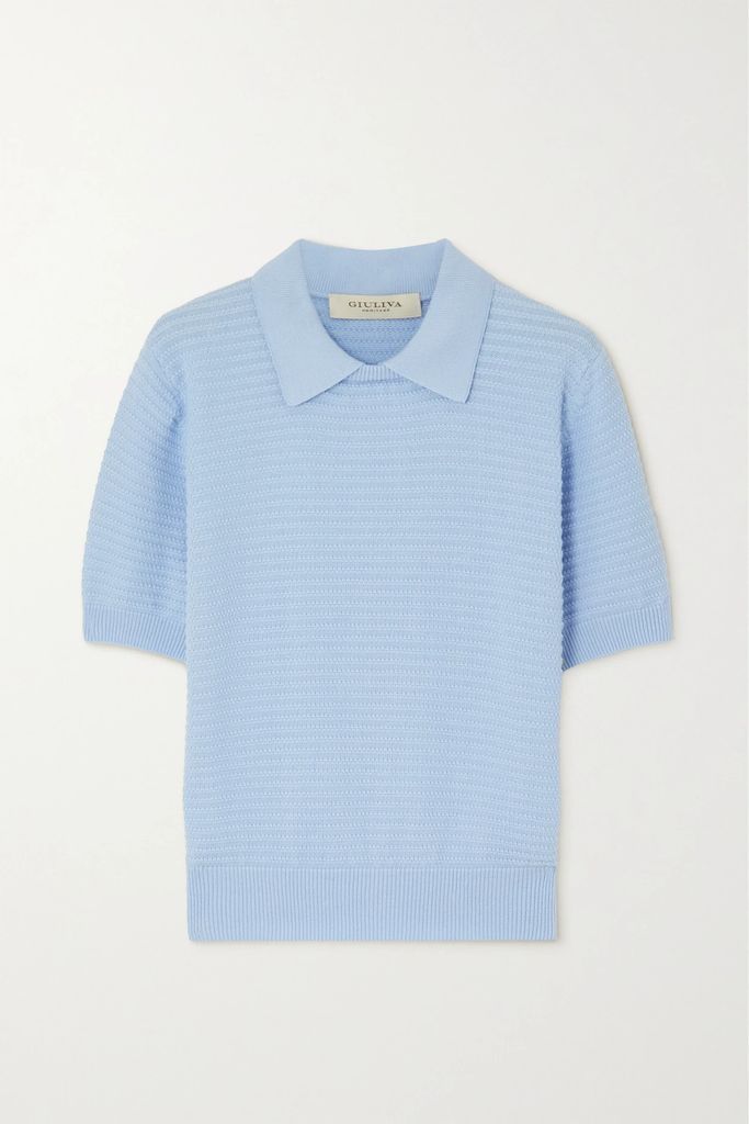 The Siena Textured Cotton-knit Top - Light blue