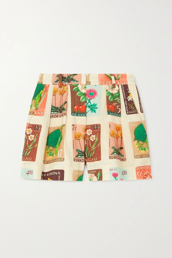 Printed Linen Shorts - Cream