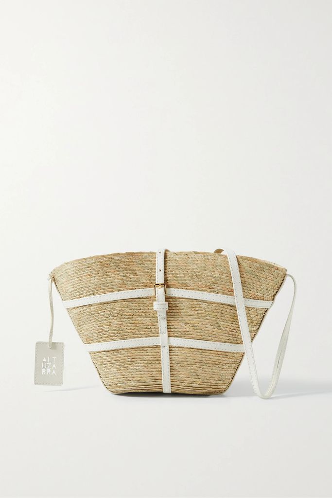 Watermill Vegan Leather-trimmed Raffia Shoulder Bag - Sand