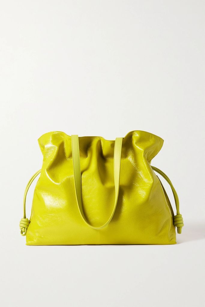 Flamenco Xl Crinkled Glossed-leather Tote - Lime green