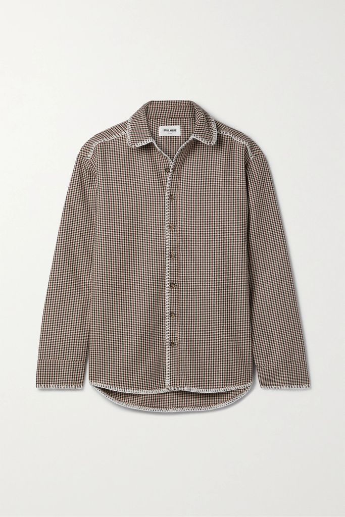 Embroidered Houndstooth Tweed Shirt - Brown