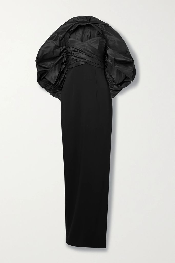 Hooded Strapless Silk-satin And Cady Gown - Black