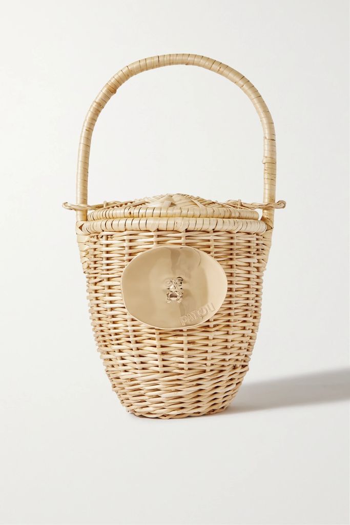 Embellished Wicker Bucket Bag - Neutral