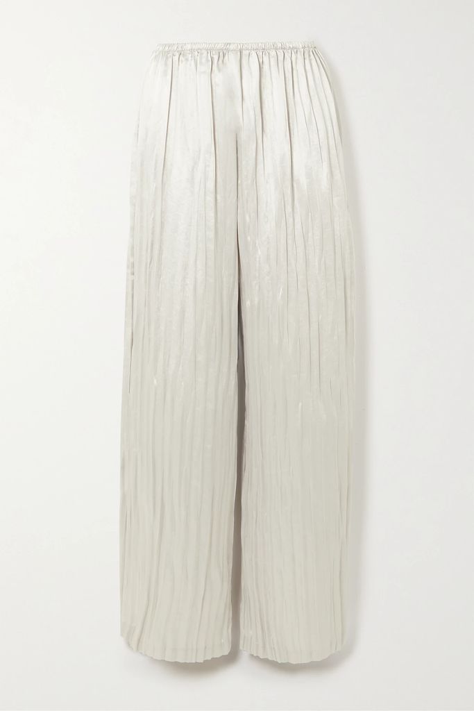The Twiggy Pleated Satin Wide-leg Pants - Silver