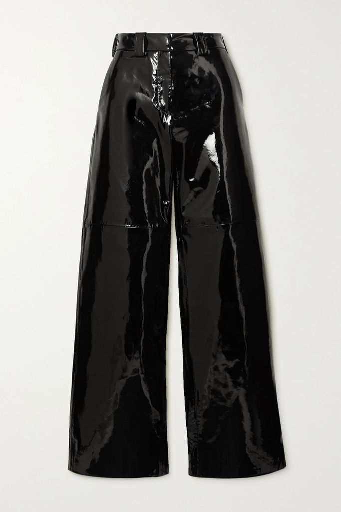 Marlowe Patent-leather Wide-leg Pants - Black