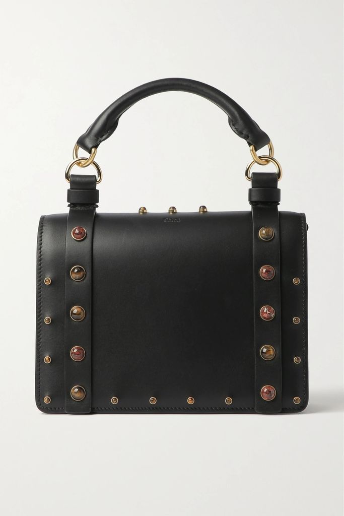 Embellished Leather Tote - Black