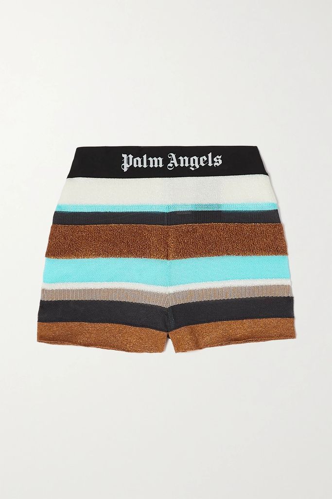 Striped Metallic Knitted Shorts - Blue