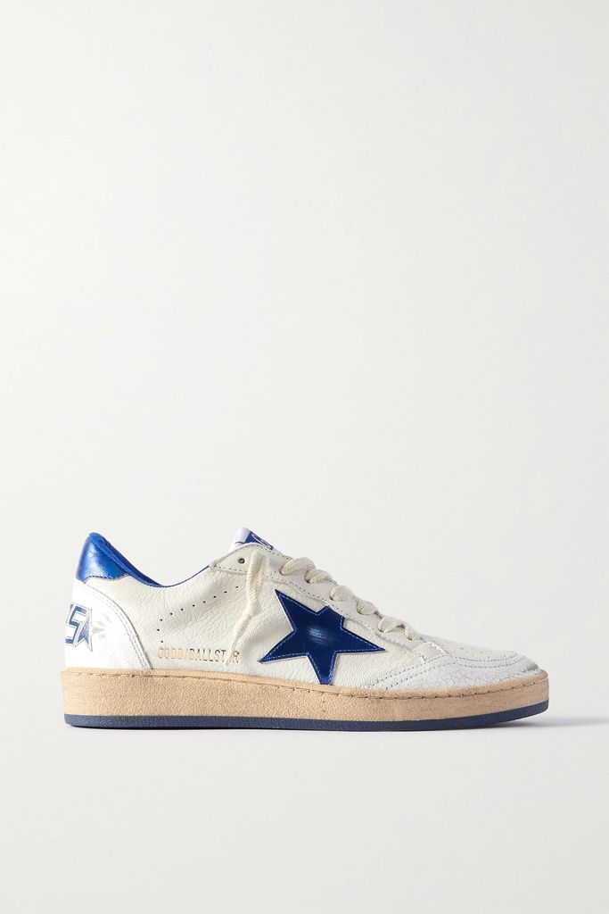 Ball Star Distressed Leather Sneakers - White