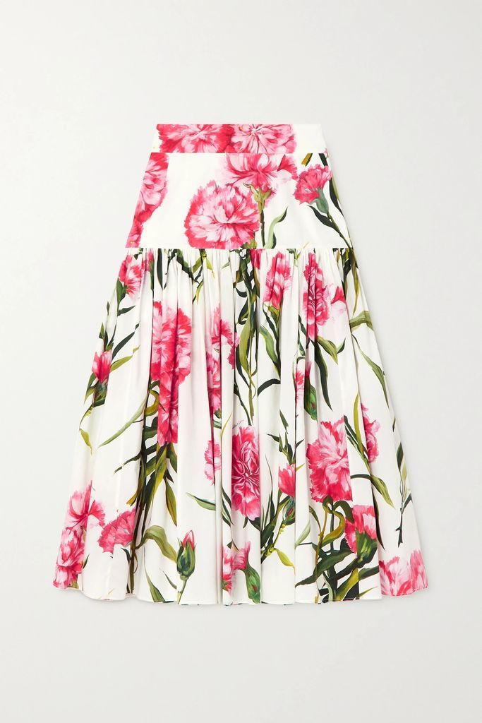 Floral-print Cotton-poplin Midi Skirt - Pink
