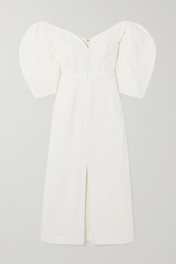 + Net Sustain Leonara Off-the-shoulder Tencel Lyocell And Linen-blend Midi Dress - Ivory