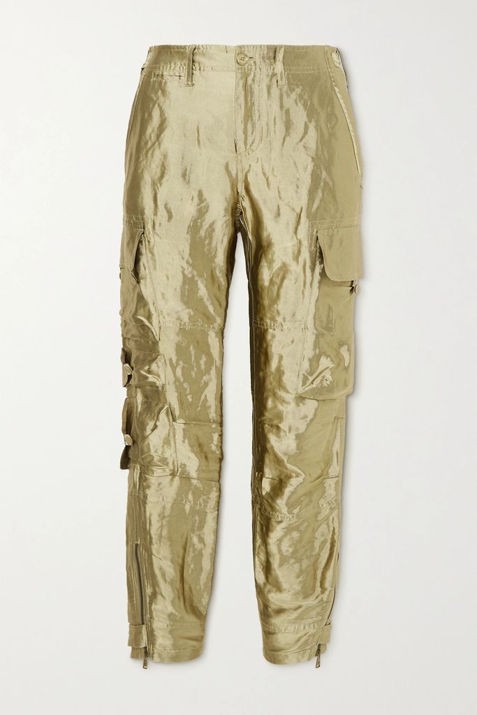 Mitchell Cropped Metallic Woven Tapered Cargo Pants - Gold